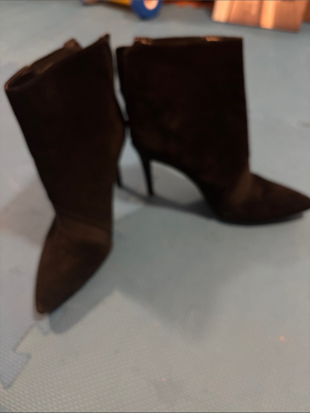 Nine West Black Suede Pointed-Toe Stiletto Ankle Boots